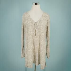 Athleta Size Large L Tan Kimssa Print Tie Neck Long Sleeve Swim Tunic Cover Up